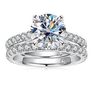 Certified 4.14ct. t.w. Diamond Moissanite Wedding Ring Set  NEW